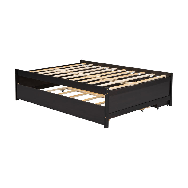 Versatile Full Bed with Trundle,Under bed Storage Box and Nightstand .Espresso