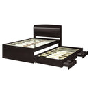 Full XL Size Platform Bed with Storage LED Headboard, Charging Station, Twin Size Trundle and 2 Drawers, Dark Brown