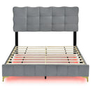 Queen Size Velvet Platform Bed with LED Frame and Stylish Mental Bed Legs, Gray