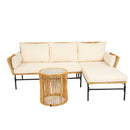 3 Pieces Outdoor Patio Wicker Furniture Sets Table and Chairs with 3.15-inches Thick Cushion Outdoor Sofa Set Natural Yellow Wicker + Creme Cushion