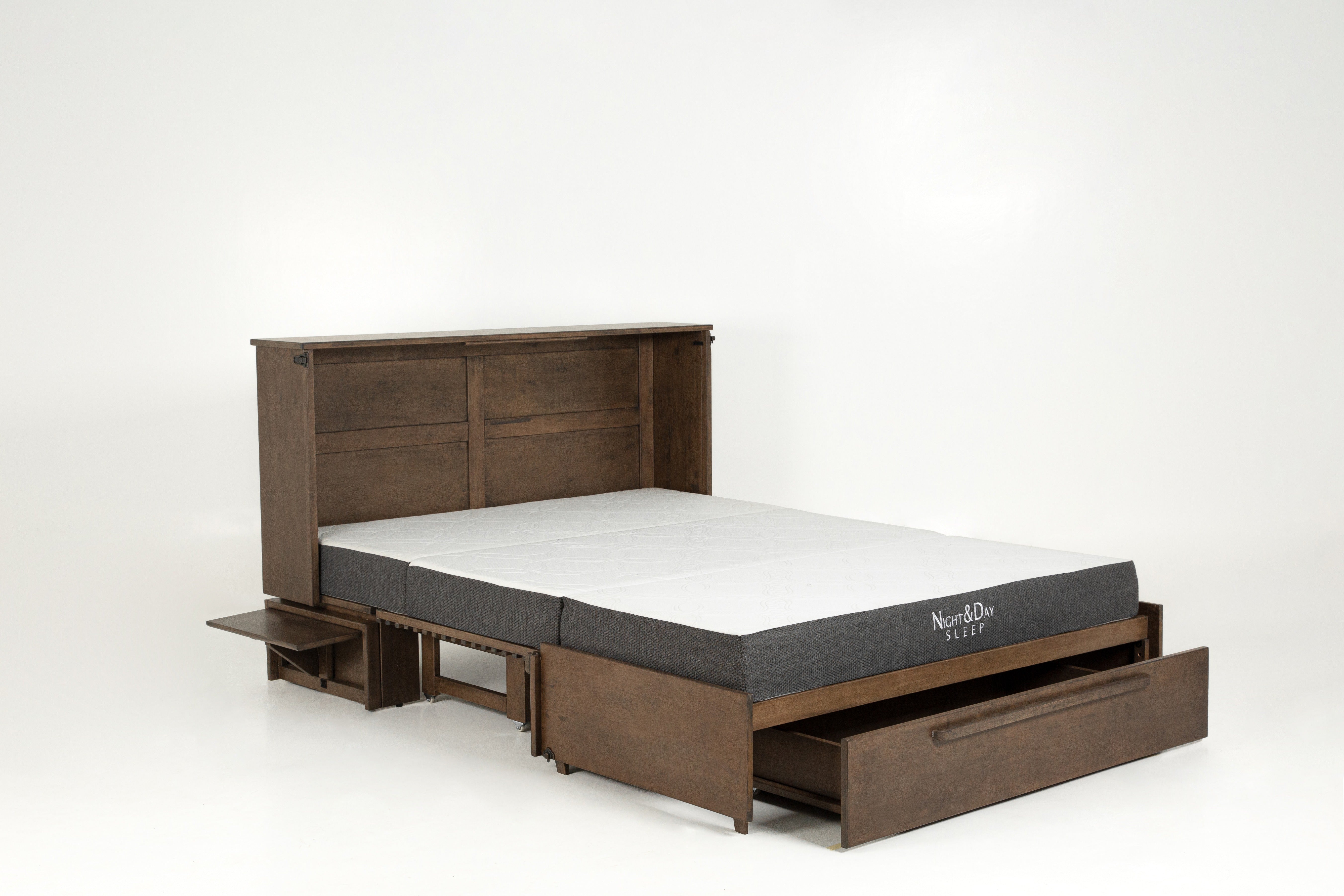 Bloomsbury Murphy Cabinet Bed in Normandy, drawer open and trays up | Atlantic Fine Furniture, Melbourne FL