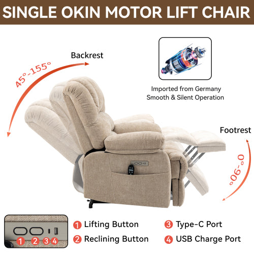 Power Assist Recliner with Massage and Heat