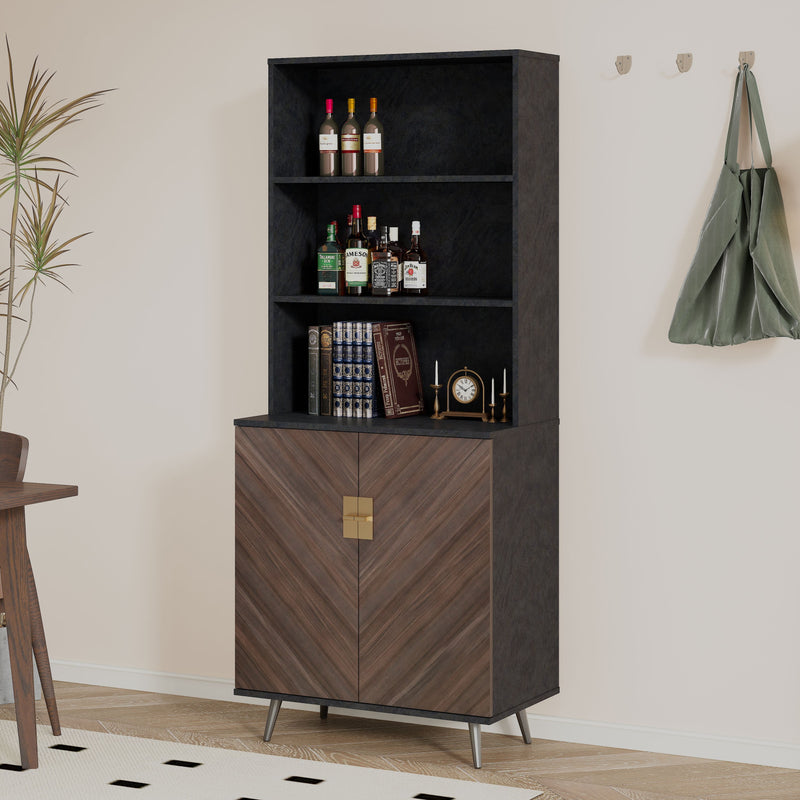 Accent Storage Cabinet With Doors, Bar Cabinet Buffet Cabinet With Storage For Living Room, Hallway, Kitchen - Brown / Light Gray