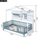 Twin Size Wood House Bed with 2 Shelves and Guardrail, White