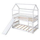 Twin Over Twin Bunk Bed with Slide, House Bed with Slide, White(OLD SKU: LT000213AAK)