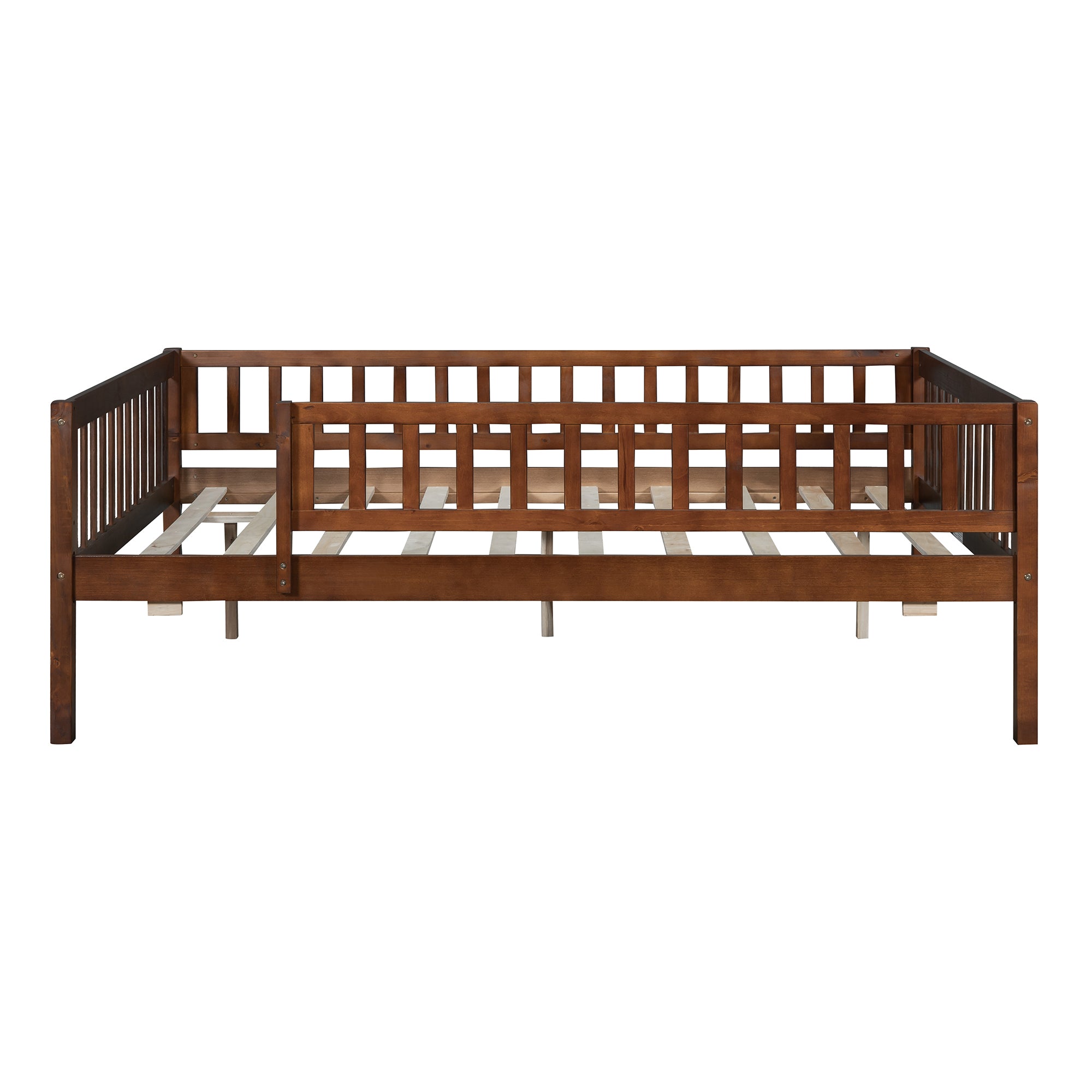 Full Size Wood Daybed with Trundle and Fence Guardrails, Walnut - Atlantic Fine Furniture Melbourne FL