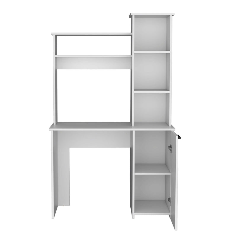 Muncy Computer Desk with Ample Work Surface, Hutch Storage and Single Door Cabinet with 3-Tier Shelves, Black