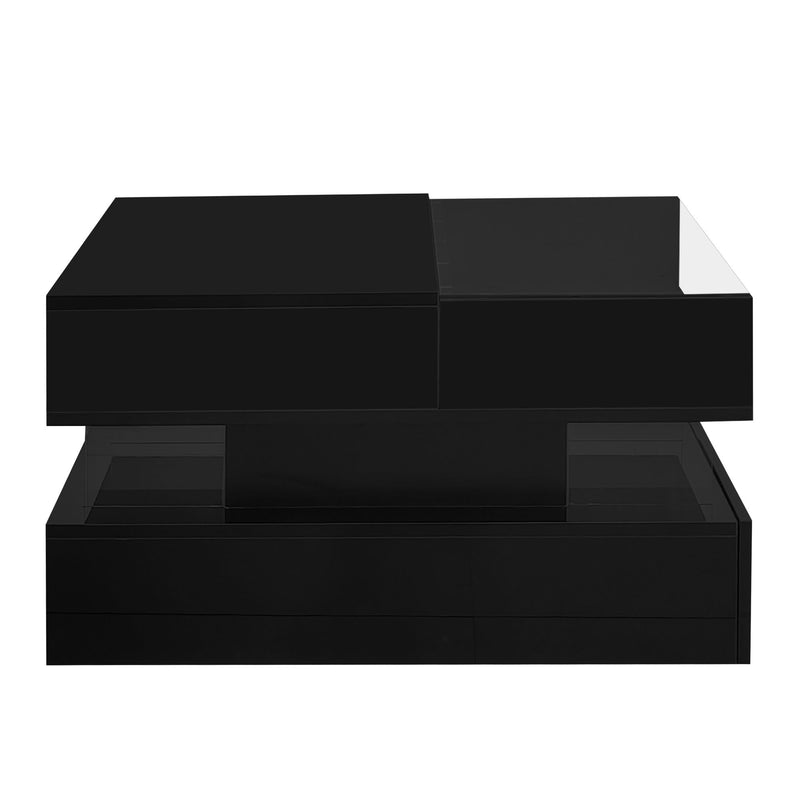 Lift Top Coffee Table With 2 Drawers, Hidden Space And LED Lights For Living Room