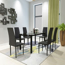 Modern 7 Piece Dining Table Set With Glass Top And Chairs - Black