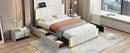 Queen Size Upholstered Platform Bed with LED Lights and USB Charging, Storage Bed with 4 Drawers, White