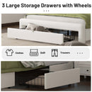 Queen Size Bed Frame with Drawers Storage, Leather Upholstered Platform Bed with Charging Station, White (Expect arrive date Jan. 12th. 2024)