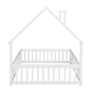Full House-Shaped Headboard Floor Bed with Fence ,White