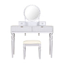 Luxury Vanity Desk With Round Mirror Height Adjustable Dressing Table Set Engineered Wood - Silver