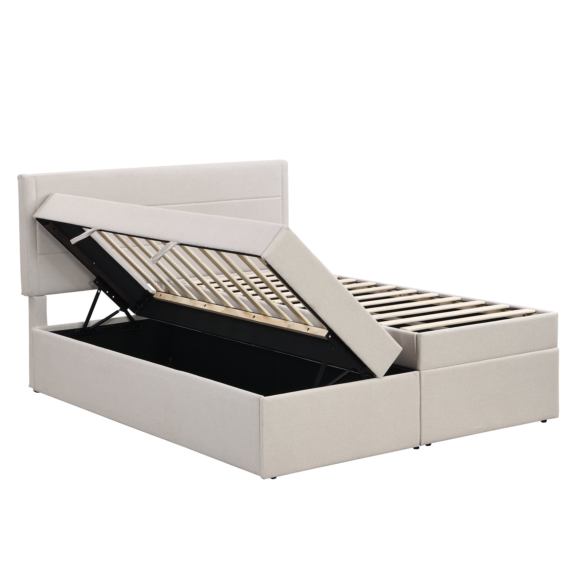 Queen Size Upholstered Platform Bed with Storage Underneath, Beige - Atlantic Fine Furniture Melbourne FL