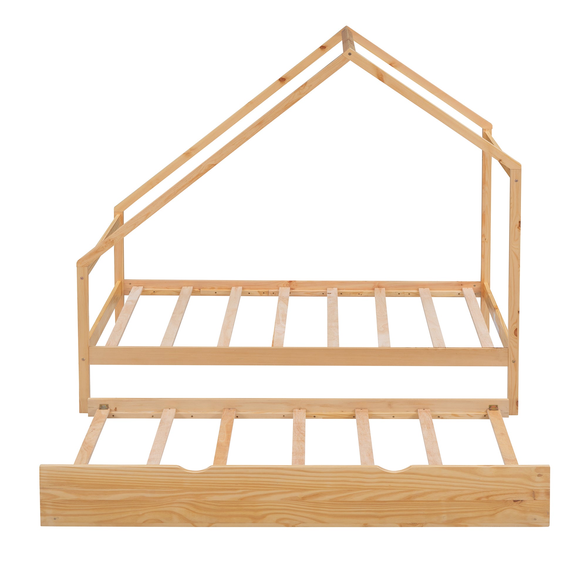 Twin Size Wooden House Bed With Twin Size Trundle, Natural - Atlantic Fine Furniture Melbourne FL