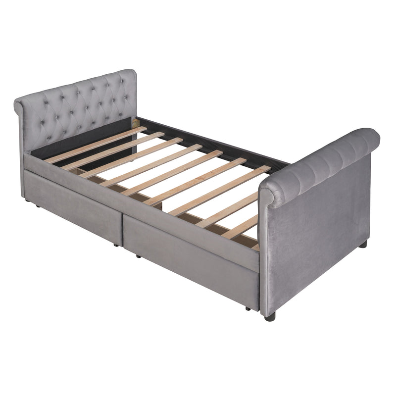 Twin Size Upholstered daybed with Drawers, Wood Slat Support, Gray(OLD SKU :LP000117AAE)