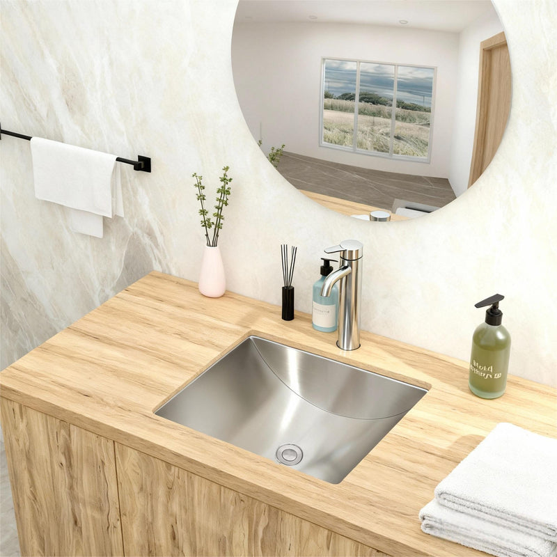 Undermount Bathroom Sink With Pop Up Drain, Durable Material, Easy Clean Nano Finish - Brushed Nickel