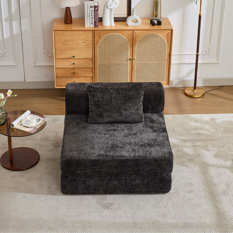 Convertible Floor Sofa Bed With Fixed Shape Frame For Living Room - Black