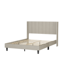 Queen Bed Frame/Velvet Upholstered Bed Frame with Vertical Channel Tufted Headboard Beige