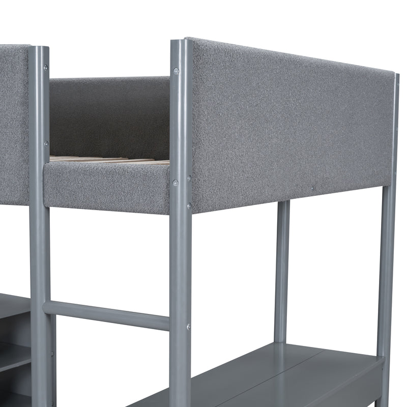 Full Size Teddy FleeceLoft Bed Wood Bed, Gray