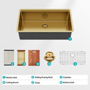 Gold Stainless Steel Undermount Kitchen Sink 36 X 19 X 9" 16 Gauge Deep Workstation Sink With Cutting Board And Accessories