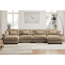 Modern Sectional Sofa With Ottoman, Round Bolster Armrests, Waist And Throw Pillows