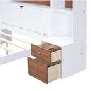 Full Size Platform Bed with Storage Headboard and Drawers, White