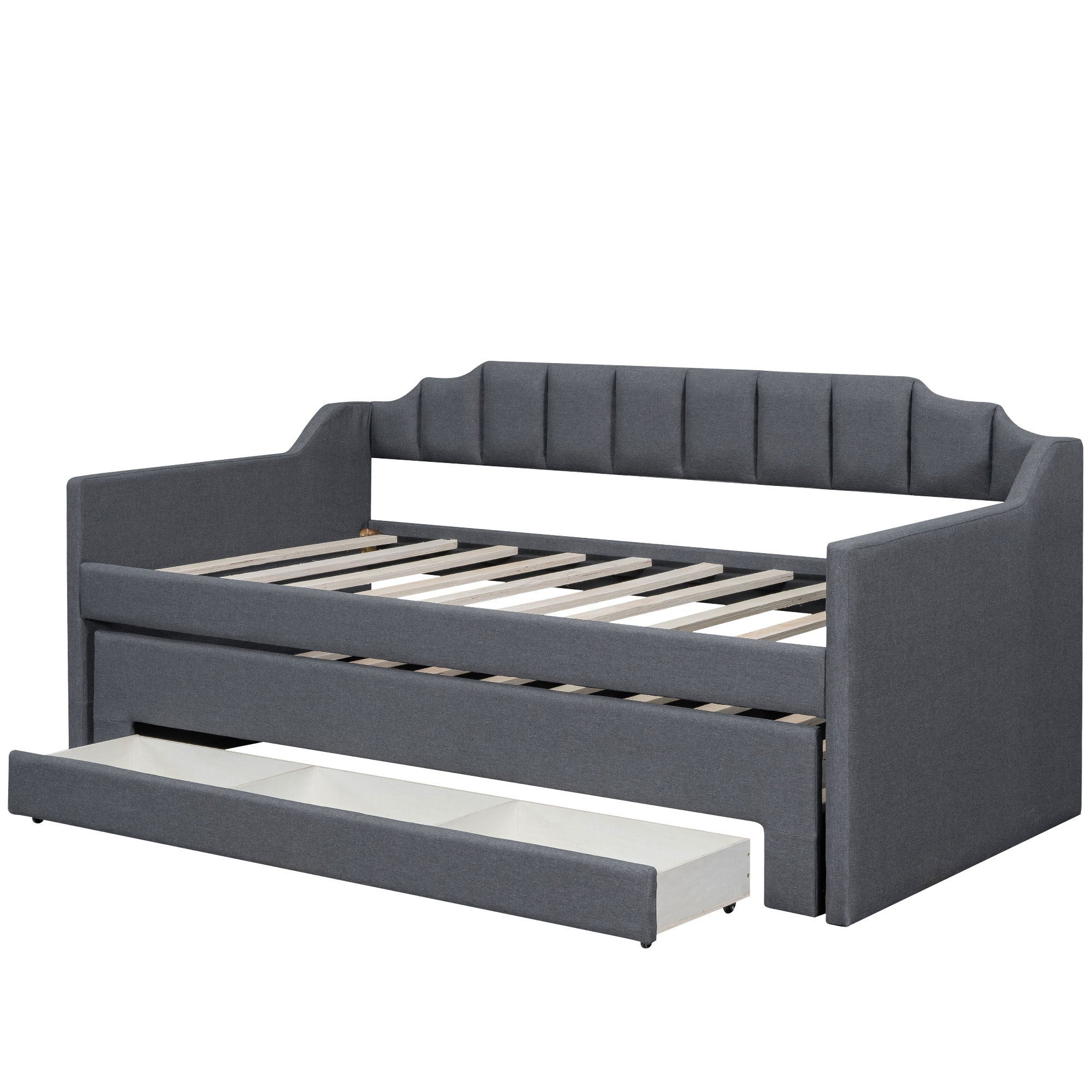 Twin Size Upholstered Daybed with Trundle and Three Drawers,Gray - Atlantic Fine Furniture Melbourne FL
