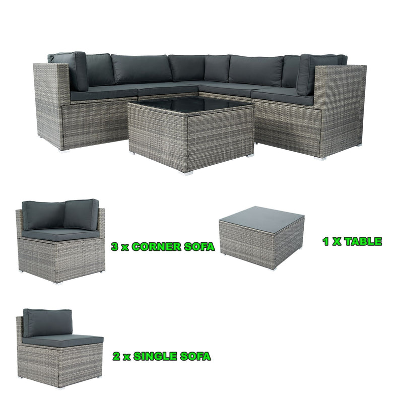 6 Pieces PE Rattan Sectional Outdoor Furniture Cushioned Sofa Set Wicker