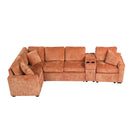 Modular L-Shaped Sectional Sofa Bed With Pull-Out Sleeper, Cup Holders, And Storage