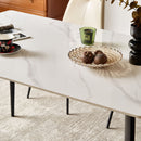 Mid Century Modern Dining Table Round White Sintered Stone Top Heavy Duty Metal Legs Waterproof Surface For Kitchen Dining Room Or Office Furniture - White / Black