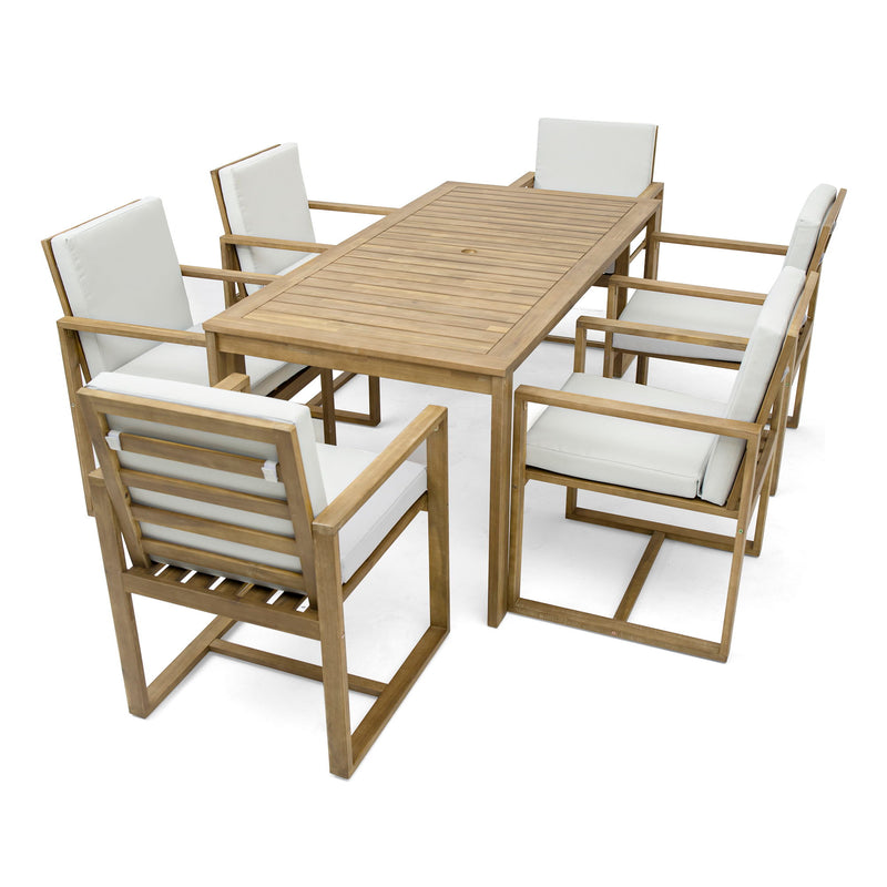 Patio Dining Set Outdoor Dining Table And Chair Set With And Removable Cushions For Patio, Backyard, Garden - Light Teak