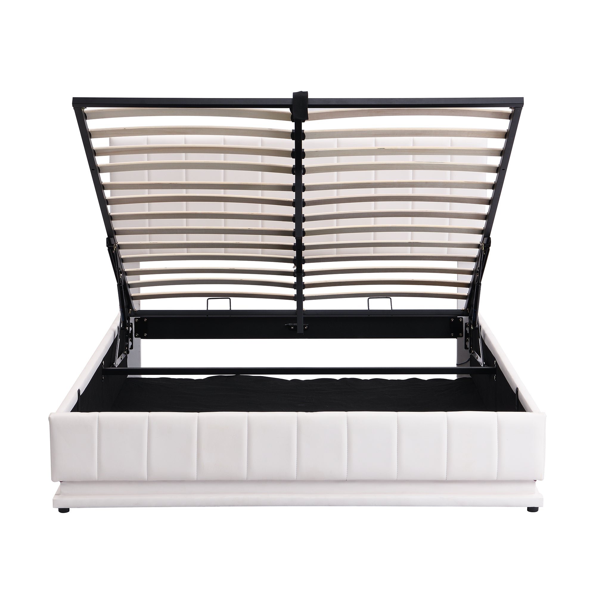 Queen Size Upholstered Bed with Hydraulic Storage System and LED Light, Modern Platform Bed with Sockets and USB Ports, White - Atlantic Fine Furniture Melbourne FL