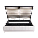Queen Size Upholstered Bed with Hydraulic Storage System and LED Light, Modern Platform Bed with Sockets and USB Ports, White