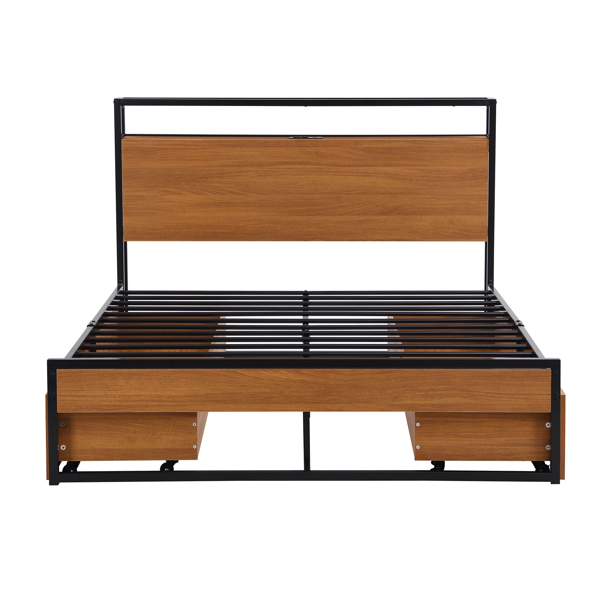 Full Size Metal Platform Bed Frame with  Four Drawers,Sockets and USB Ports ,Slat Support No Box Spring Needed Black - Atlantic Fine Furniture Melbourne FL