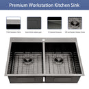 Double Bowl Drop In Kitchen Sink, 16 Gauge Stainless Steel With 2 9" Deep Basins - Gunmetal Black