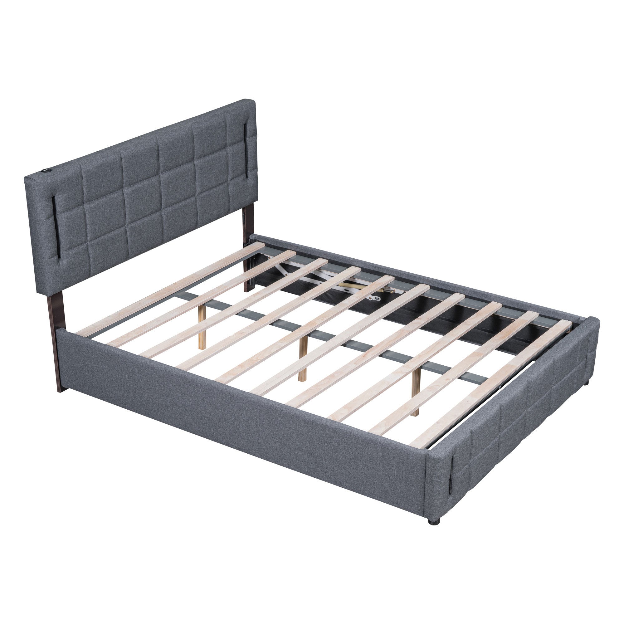 Full Size Upholstered Bed with Hydraulic Storage System and LED Light, Gray - Atlantic Fine Furniture Melbourne FL