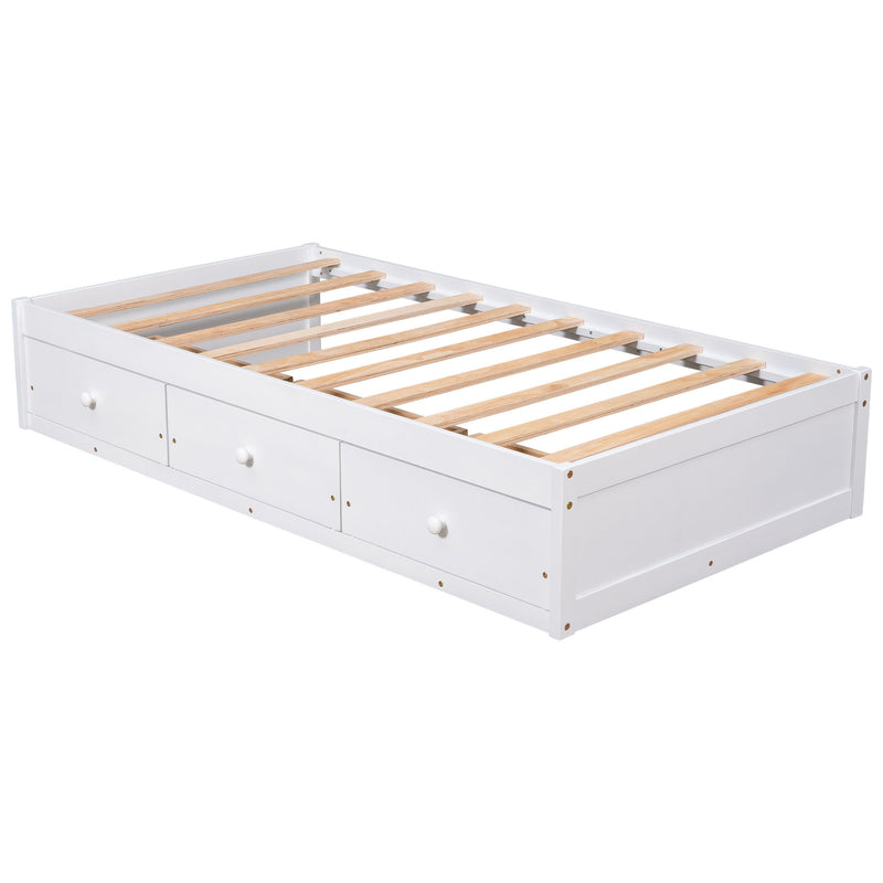 Twin Size Platform Storage Bed With 3 Drawers - White