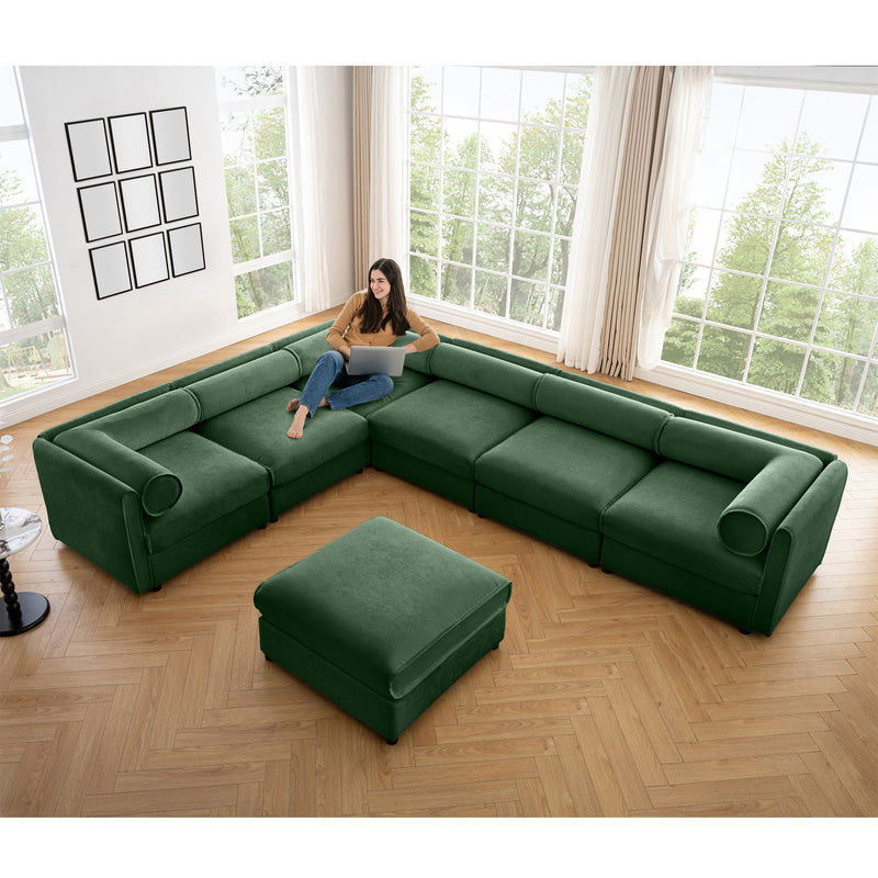 Contemporary Elegant White Chenille Sofa With Storage And Ottoman