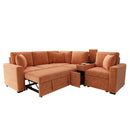 Contemporary L Shaped Convertible Sofa Bed With Pull Out Bed, Cup Holders, And Storage