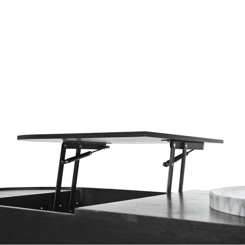 Lift Top Coffee Table With 360 Degree Marble Patterned Rotating Tray