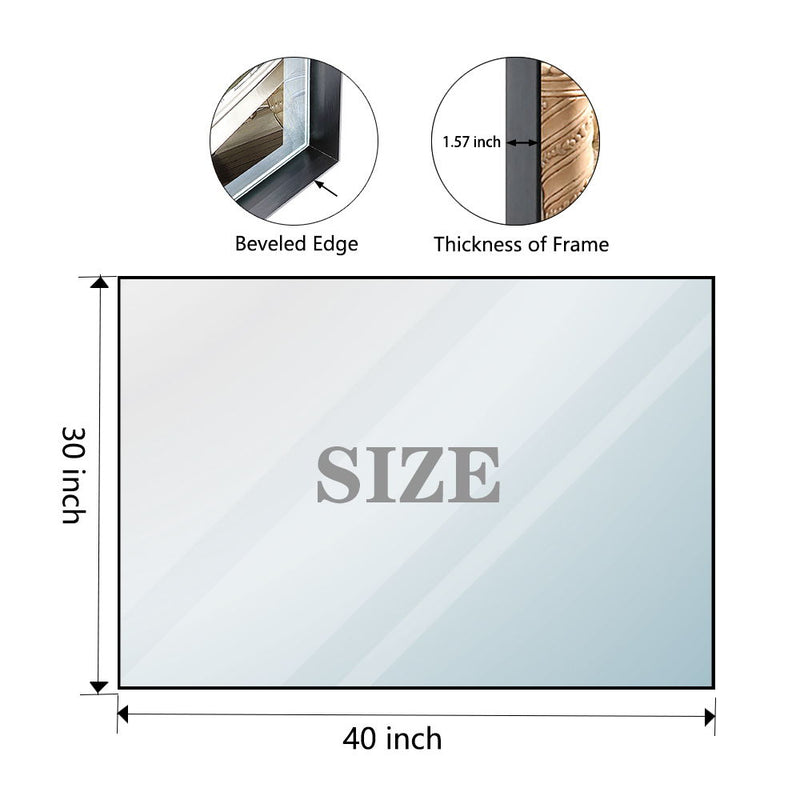 40X30" Glossy Bathroom Mirrors For Wall Rectangle Vanity Mirror Corner Hangs Farmhouse Mirror Modern Metal Framed Rectangular Mirror, Decorative Square Corner Mirror (Horizontal & Vertical) - Black