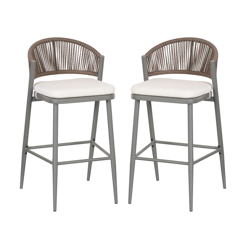 Outdoor Bar Height Metal Frame Counter Stools With Scallop Shaped Backrest & Water Resistant Cushions