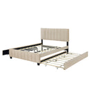 Platform UpholsteredBed With 2 Drawers And Twin Long Trundle