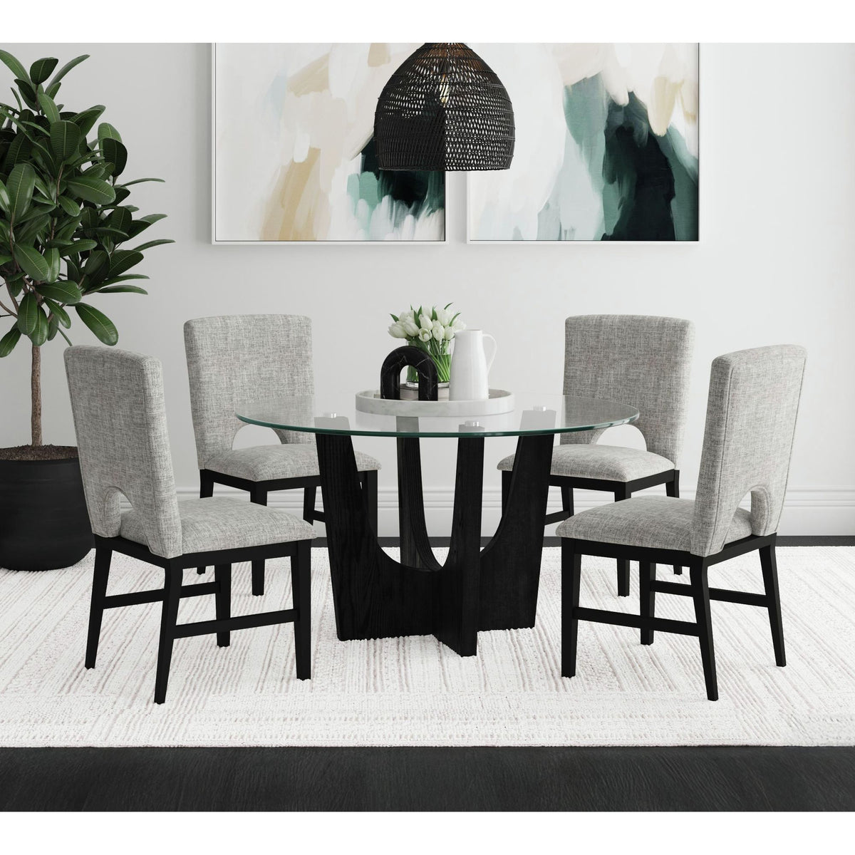 Oregon Round Table With Glass Top in Black by Elements International, view 9
