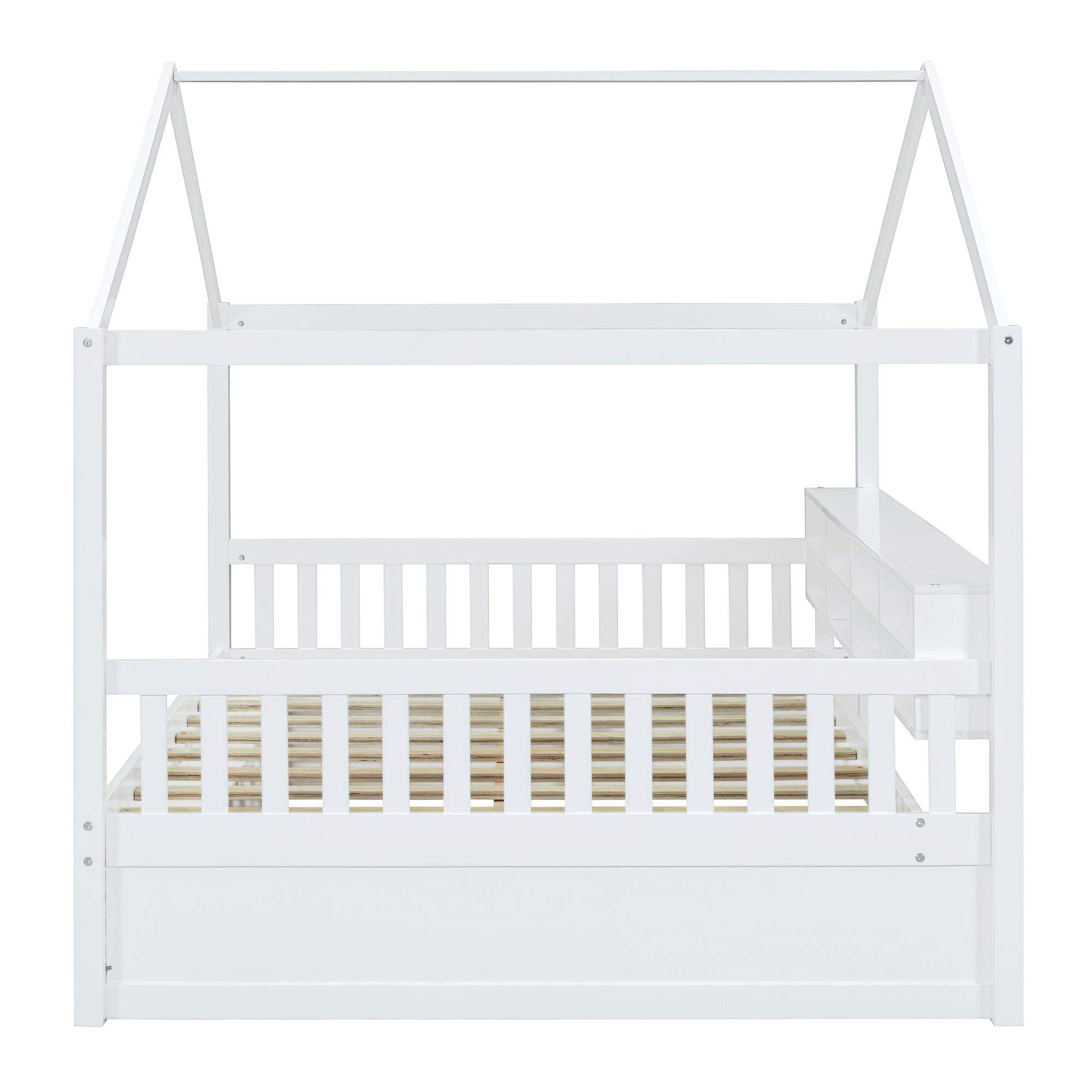Full Size Wooden House Bed with Shelves and a Mini-cabinet, White - Atlantic Fine Furniture Melbourne FL