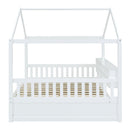 Full Size Wooden House Bed with Shelves and a Mini-cabinet, White