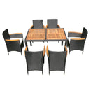 Outdoor Patio Wicker Dining Set With Acacia Wood Top