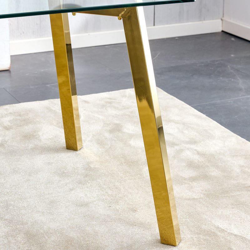 Minimalist Rectangular Dining Table With Transparent Glass Top And Metal Legs