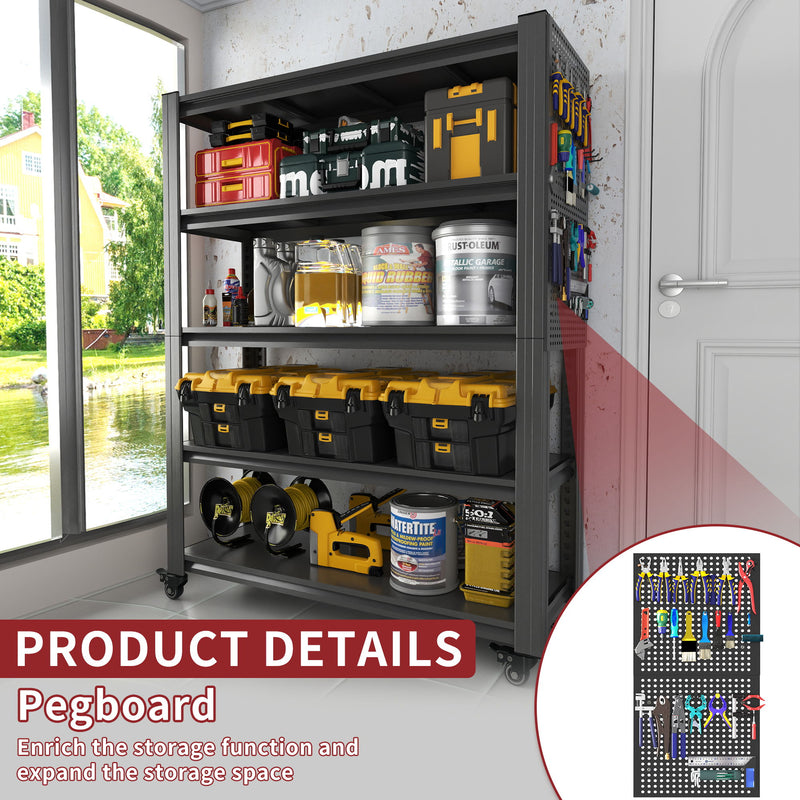 Heavy Duty Adjustable Metal Shelving Unit With Pegboard And Wheels For Multipurpose Storage